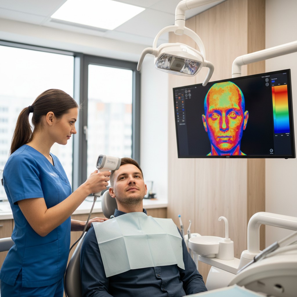 Scanner facial térmico na odontologia: triagem, conforto e decisões rápidas